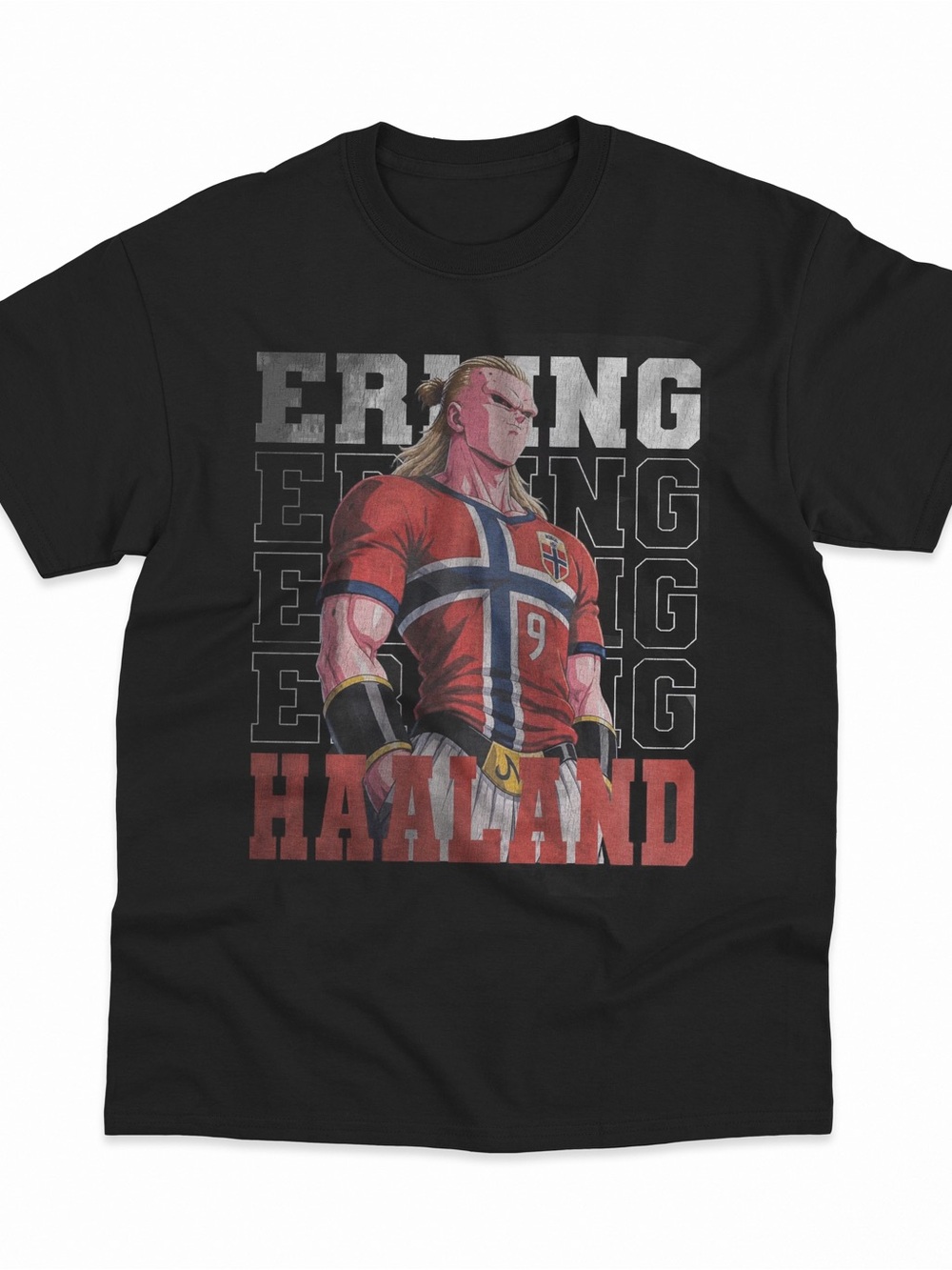 Haaland Graphic Anime Soccer Character Tee in Black and Red